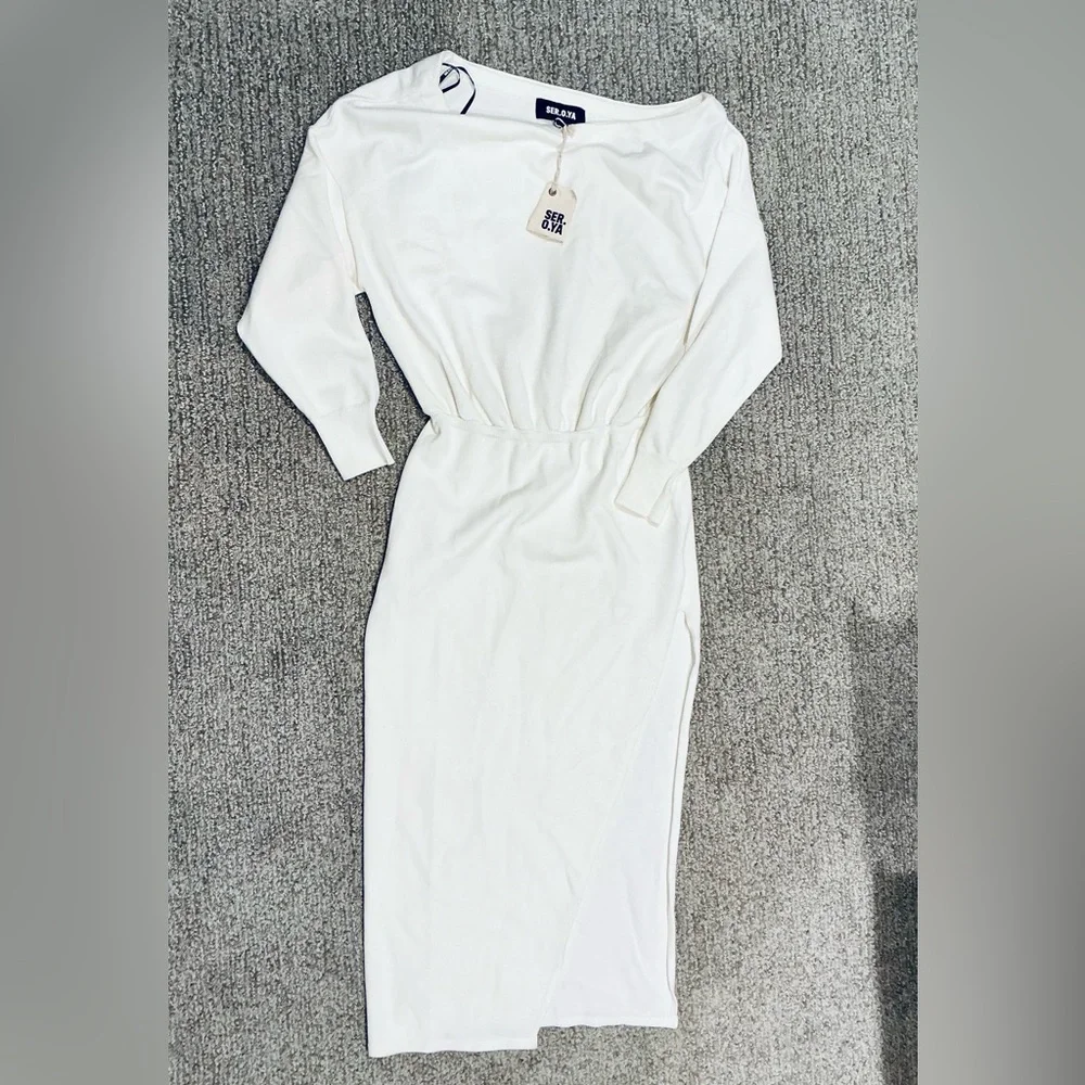 SER.O.YA Francie Cream midi Dress Long Sleeve Knit Size Small